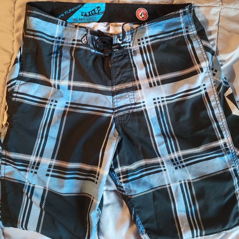 Volcom Black and Blue Plaid Shorts